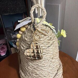 Canvas Style Rhinestone Quilted Heart Bag Charm in Shiny Gold - NWT